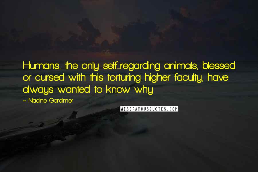 Nadine Gordimer Quotes: Humans, the only self-regarding animals, blessed or cursed with this torturing higher faculty, have always wanted to know why.