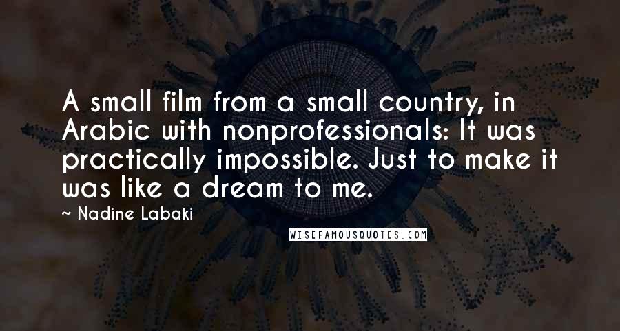 Nadine Labaki Quotes: A small film from a small country, in Arabic with nonprofessionals: It was practically impossible. Just to make it was like a dream to me.