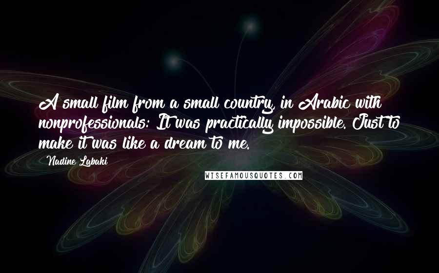 Nadine Labaki Quotes: A small film from a small country, in Arabic with nonprofessionals: It was practically impossible. Just to make it was like a dream to me.