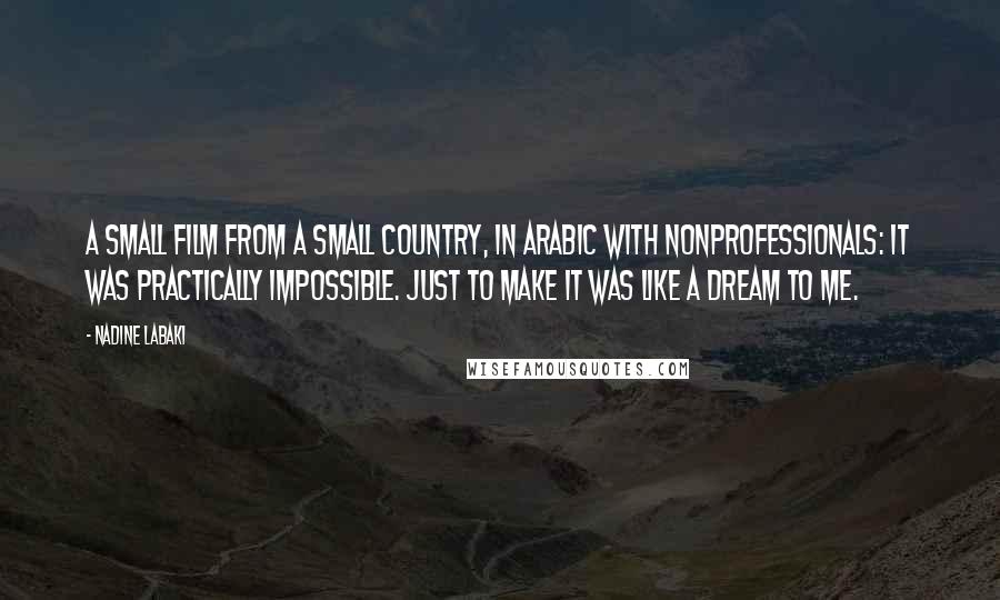 Nadine Labaki Quotes: A small film from a small country, in Arabic with nonprofessionals: It was practically impossible. Just to make it was like a dream to me.