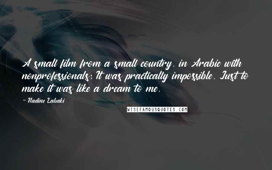 Nadine Labaki Quotes: A small film from a small country, in Arabic with nonprofessionals: It was practically impossible. Just to make it was like a dream to me.