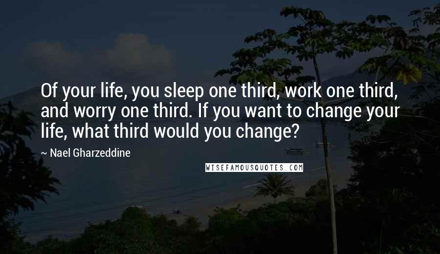 Nael Gharzeddine Quotes: Of your life, you sleep one third, work one third, and worry one third. If you want to change your life, what third would you change?