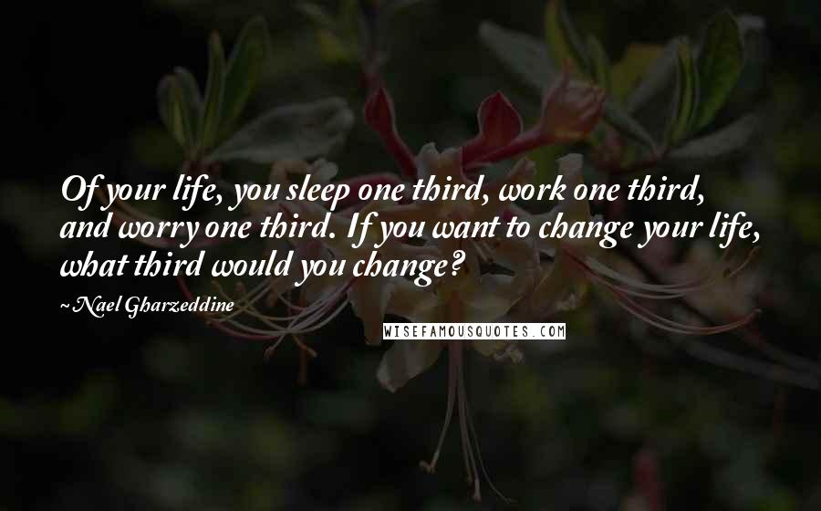 Nael Gharzeddine Quotes: Of your life, you sleep one third, work one third, and worry one third. If you want to change your life, what third would you change?