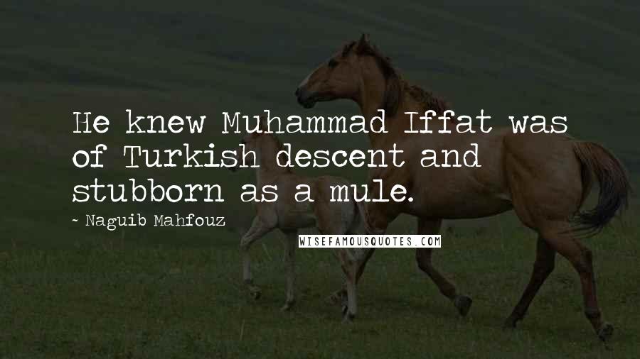 Naguib Mahfouz Quotes: He knew Muhammad Iffat was of Turkish descent and stubborn as a mule.