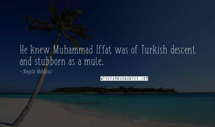 Naguib Mahfouz Quotes: He knew Muhammad Iffat was of Turkish descent and stubborn as a mule.
