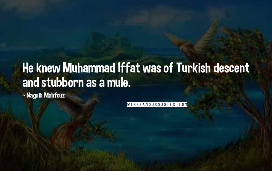 Naguib Mahfouz Quotes: He knew Muhammad Iffat was of Turkish descent and stubborn as a mule.