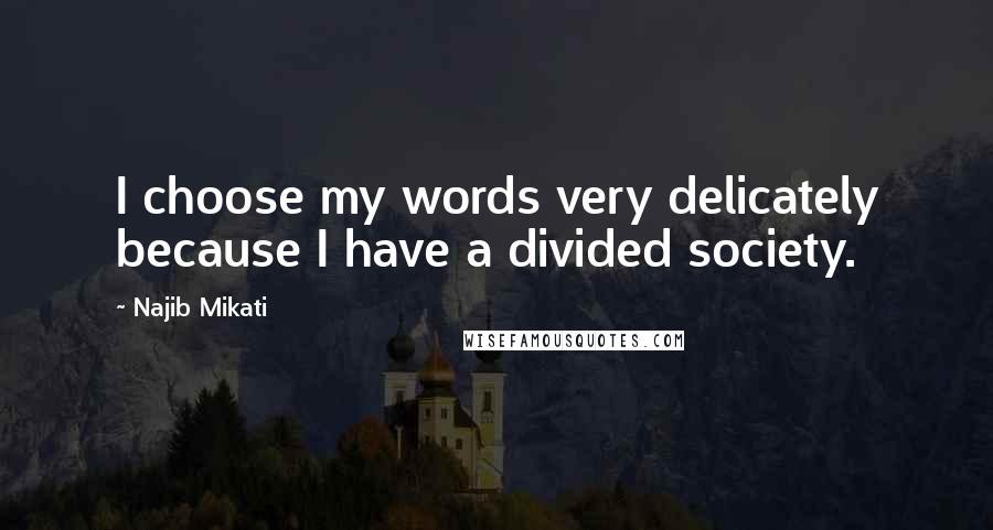 Najib Mikati Quotes: I choose my words very delicately because I have a divided society.