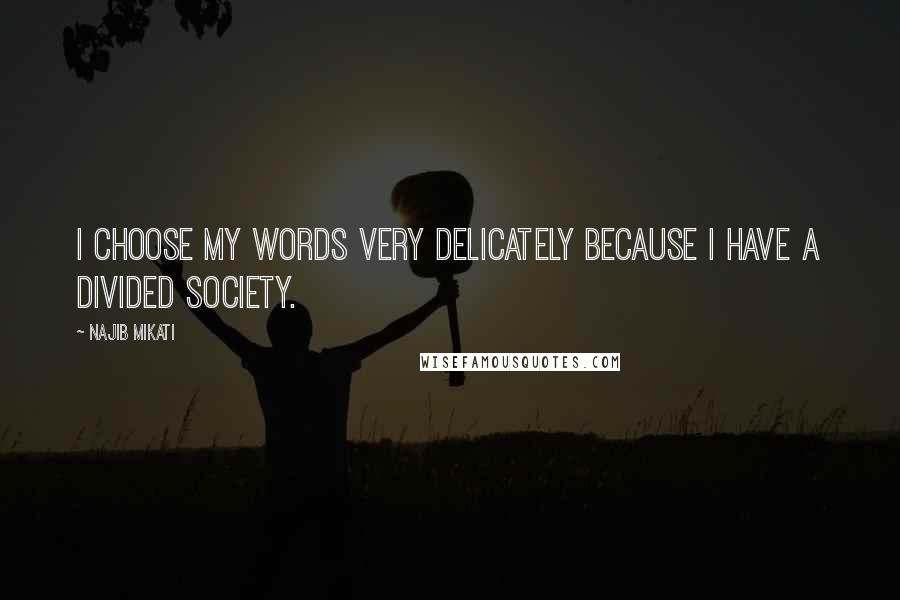 Najib Mikati Quotes: I choose my words very delicately because I have a divided society.