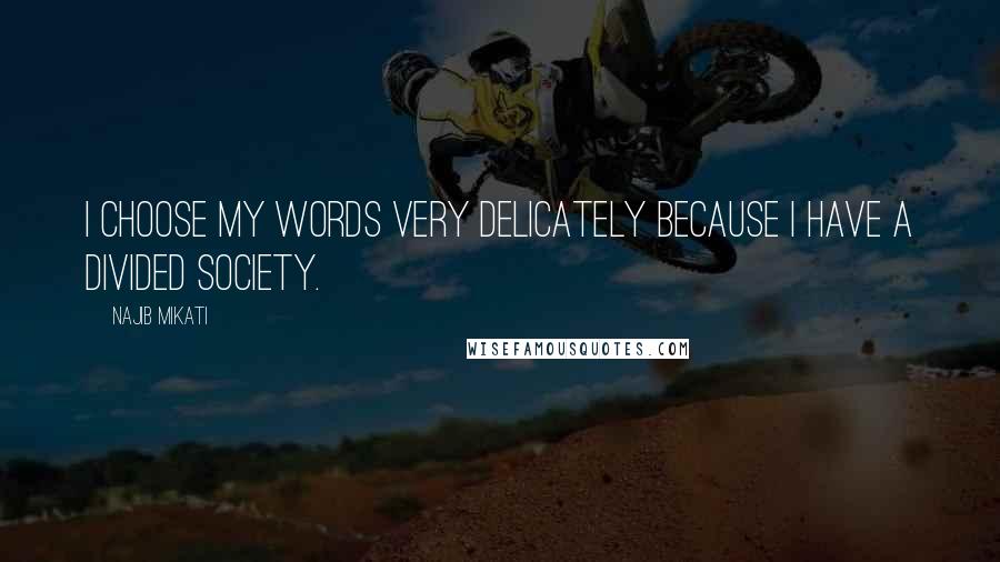Najib Mikati Quotes: I choose my words very delicately because I have a divided society.