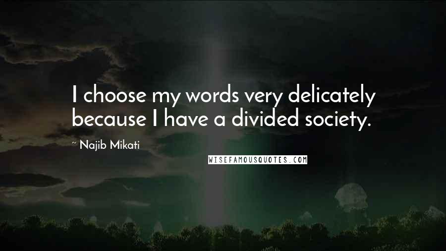 Najib Mikati Quotes: I choose my words very delicately because I have a divided society.
