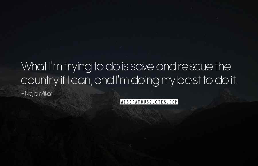 Najib Mikati Quotes: What I'm trying to do is save and rescue the country if I can, and I'm doing my best to do it.