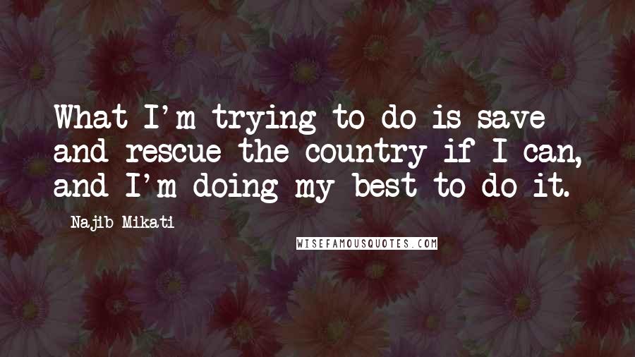 Najib Mikati Quotes: What I'm trying to do is save and rescue the country if I can, and I'm doing my best to do it.