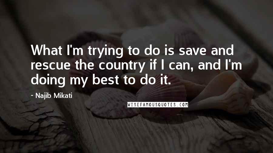 Najib Mikati Quotes: What I'm trying to do is save and rescue the country if I can, and I'm doing my best to do it.