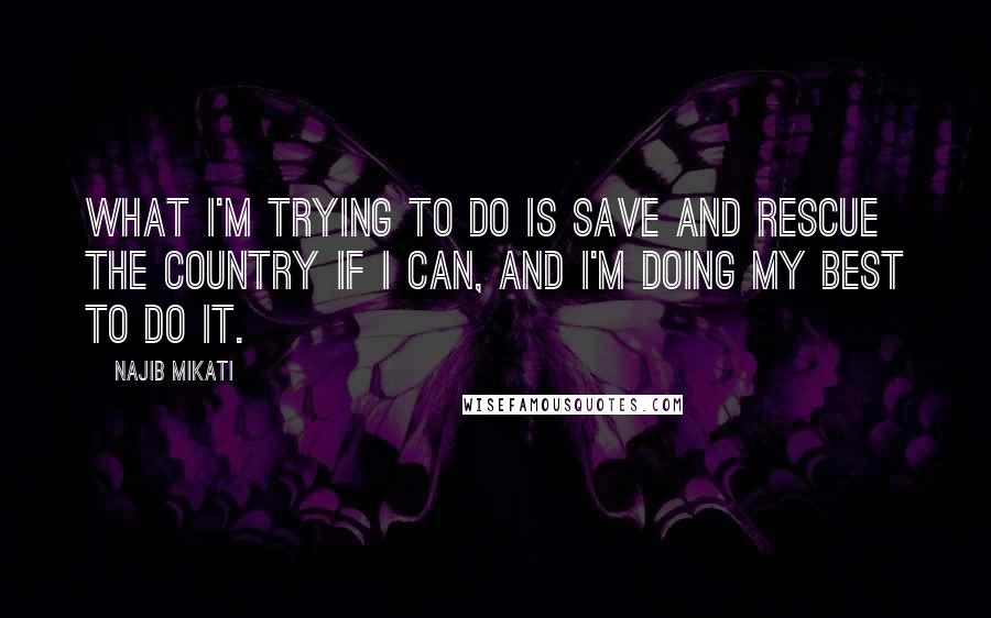 Najib Mikati Quotes: What I'm trying to do is save and rescue the country if I can, and I'm doing my best to do it.