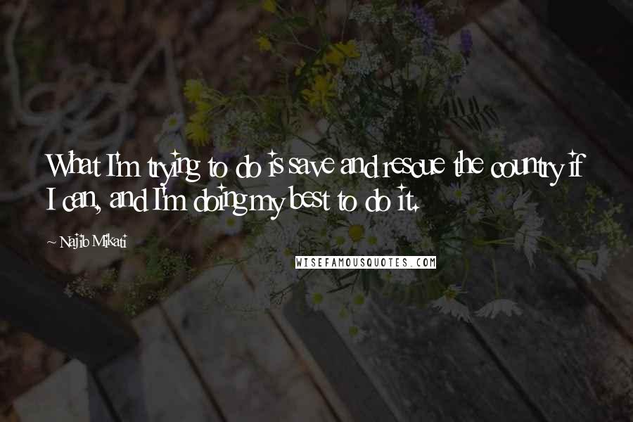 Najib Mikati Quotes: What I'm trying to do is save and rescue the country if I can, and I'm doing my best to do it.