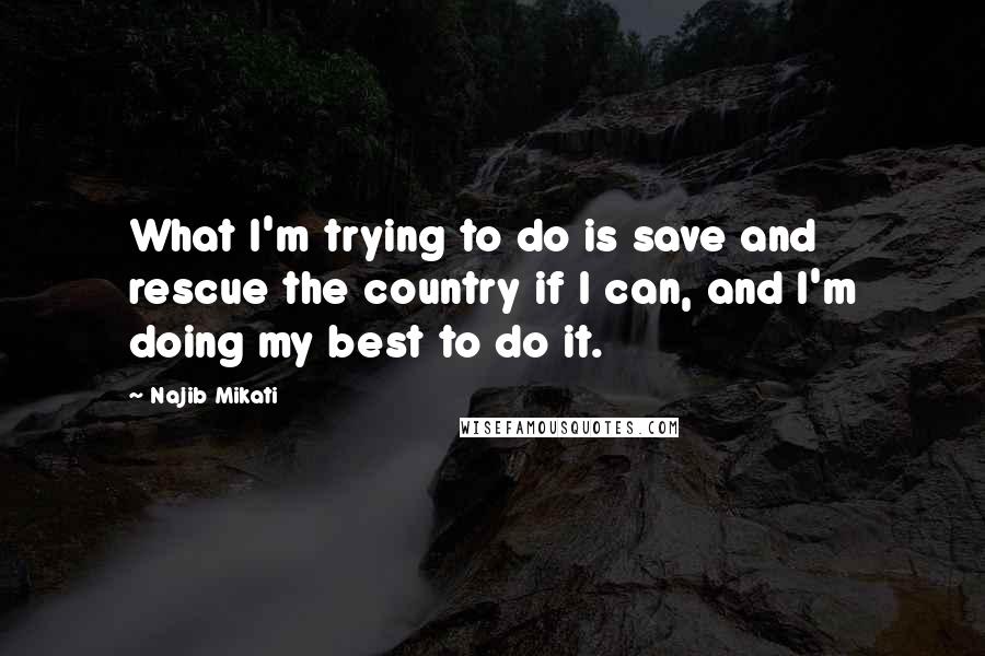 Najib Mikati Quotes: What I'm trying to do is save and rescue the country if I can, and I'm doing my best to do it.