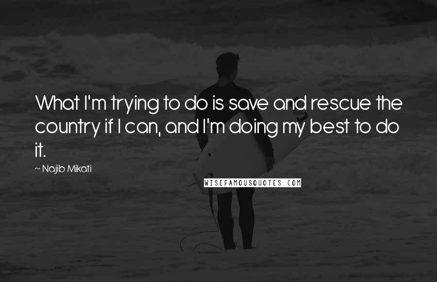 Najib Mikati Quotes: What I'm trying to do is save and rescue the country if I can, and I'm doing my best to do it.