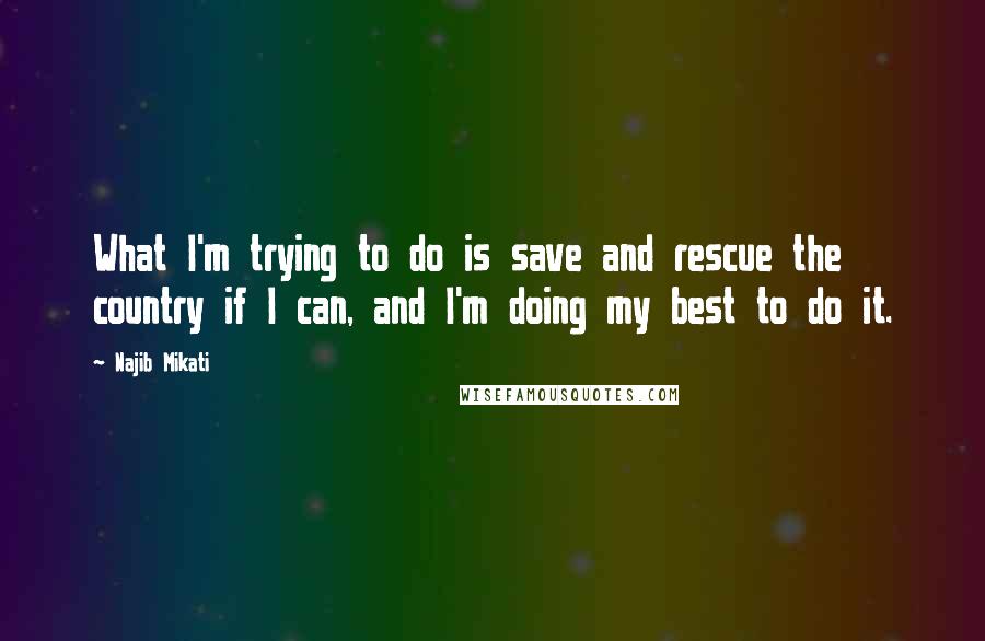 Najib Mikati Quotes: What I'm trying to do is save and rescue the country if I can, and I'm doing my best to do it.