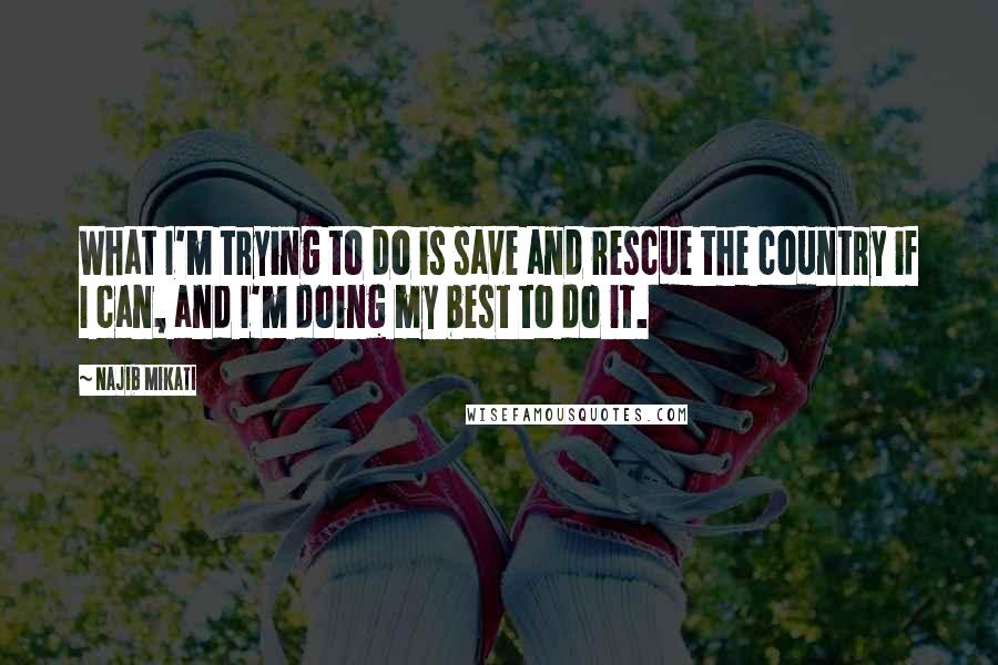 Najib Mikati Quotes: What I'm trying to do is save and rescue the country if I can, and I'm doing my best to do it.