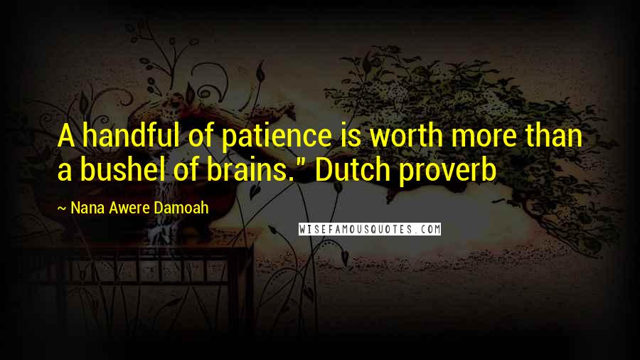 Nana Awere Damoah Quotes: A handful of patience is worth more than a bushel of brains." Dutch proverb