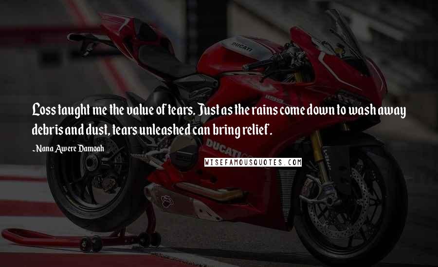 Nana Awere Damoah Quotes: Loss taught me the value of tears. Just as the rains come down to wash away debris and dust, tears unleashed can bring relief.