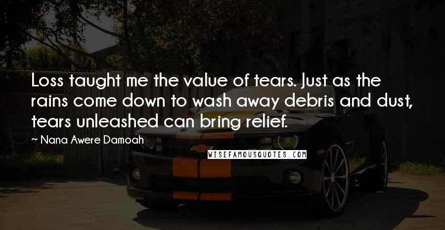 Nana Awere Damoah Quotes: Loss taught me the value of tears. Just as the rains come down to wash away debris and dust, tears unleashed can bring relief.