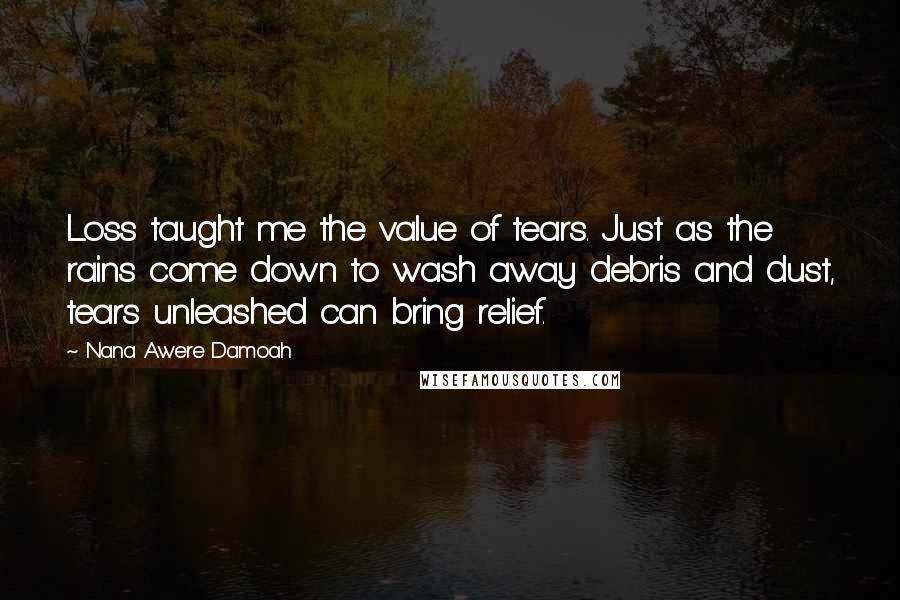 Nana Awere Damoah Quotes: Loss taught me the value of tears. Just as the rains come down to wash away debris and dust, tears unleashed can bring relief.