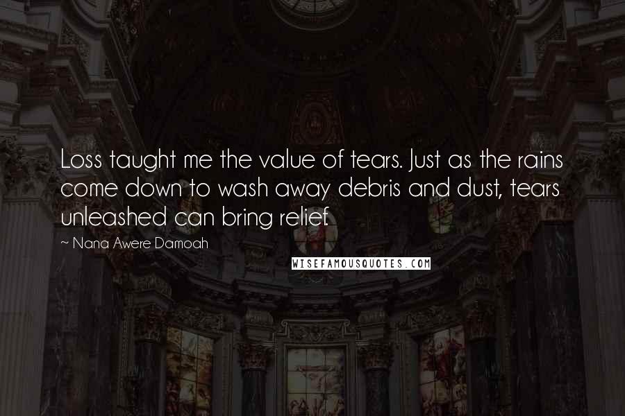 Nana Awere Damoah Quotes: Loss taught me the value of tears. Just as the rains come down to wash away debris and dust, tears unleashed can bring relief.