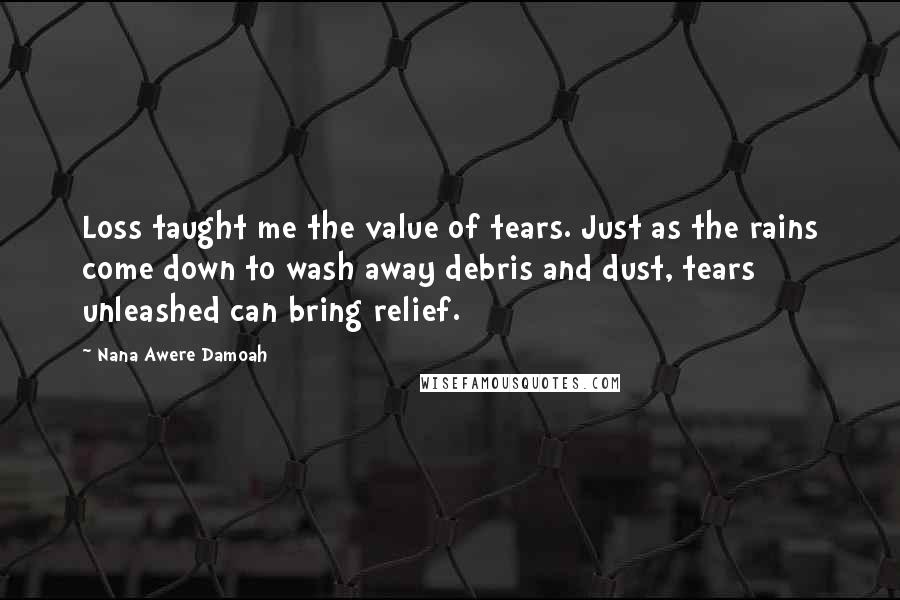 Nana Awere Damoah Quotes: Loss taught me the value of tears. Just as the rains come down to wash away debris and dust, tears unleashed can bring relief.