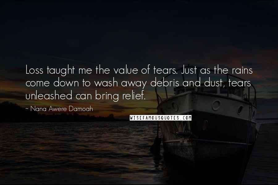 Nana Awere Damoah Quotes: Loss taught me the value of tears. Just as the rains come down to wash away debris and dust, tears unleashed can bring relief.