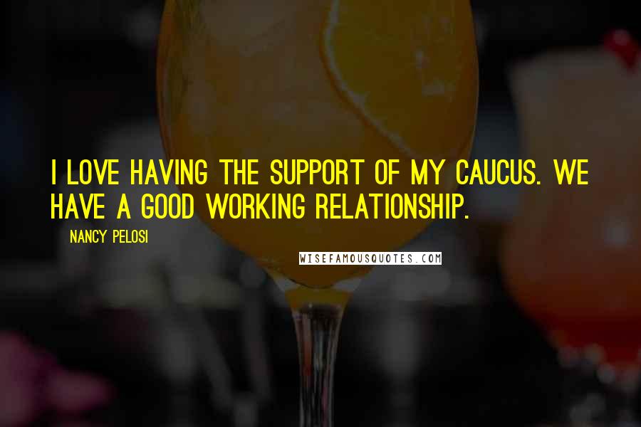 Nancy Pelosi Quotes: I love having the support of my caucus. We have a good working relationship.