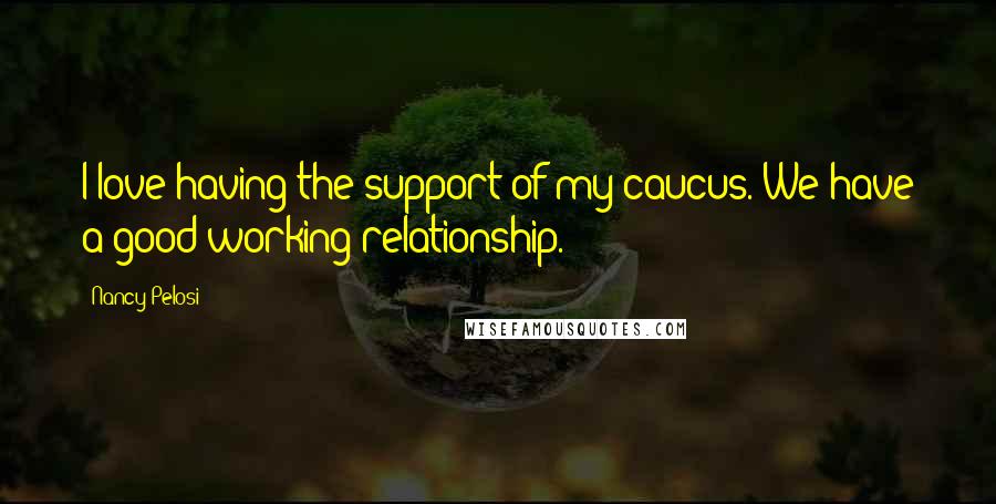 Nancy Pelosi Quotes: I love having the support of my caucus. We have a good working relationship.