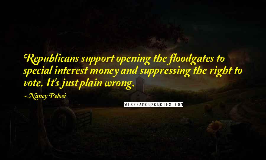 Nancy Pelosi Quotes: Republicans support opening the floodgates to special interest money and suppressing the right to vote. It's just plain wrong.