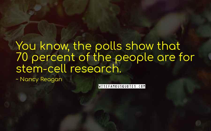 Nancy Reagan Quotes: You know, the polls show that 70 percent of the people are for stem-cell research.