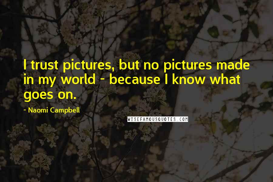 Naomi Campbell Quotes: I trust pictures, but no pictures made in my world - because I know what goes on.