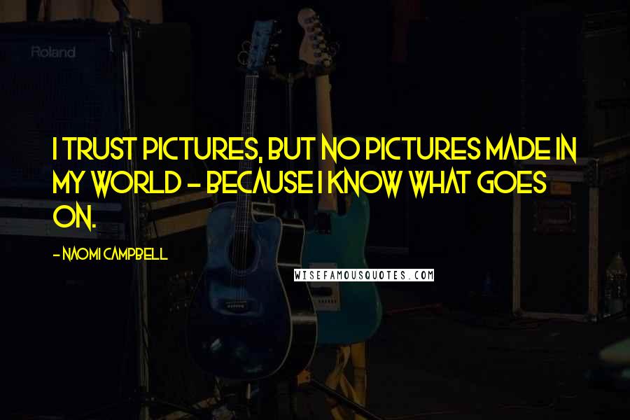 Naomi Campbell Quotes: I trust pictures, but no pictures made in my world - because I know what goes on.