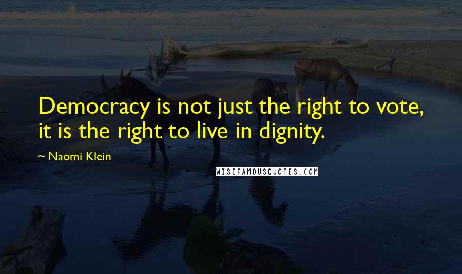 Naomi Klein Quotes: Democracy is not just the right to vote, it is the right to live in dignity.