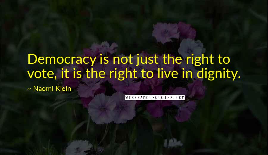 Naomi Klein Quotes: Democracy is not just the right to vote, it is the right to live in dignity.