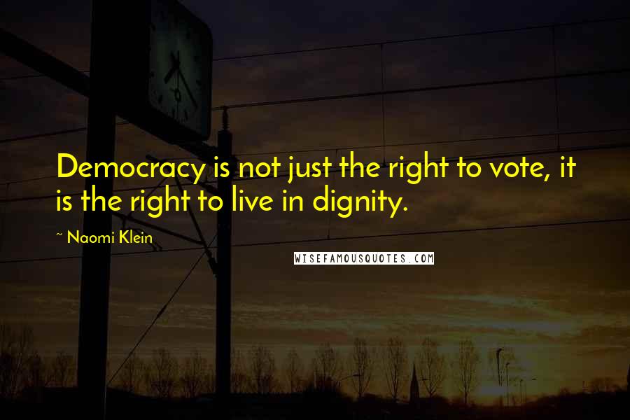 Naomi Klein Quotes: Democracy is not just the right to vote, it is the right to live in dignity.
