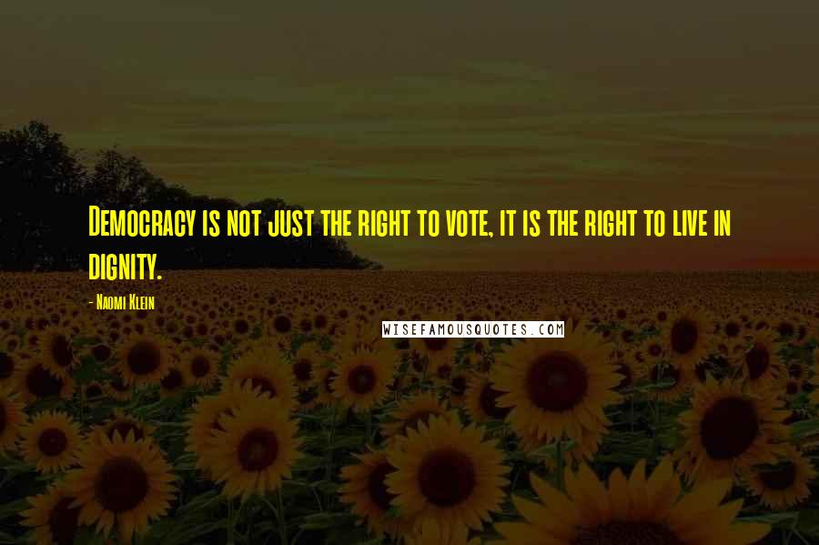 Naomi Klein Quotes: Democracy is not just the right to vote, it is the right to live in dignity.