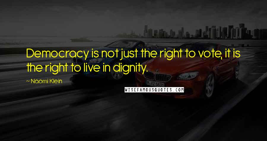 Naomi Klein Quotes: Democracy is not just the right to vote, it is the right to live in dignity.