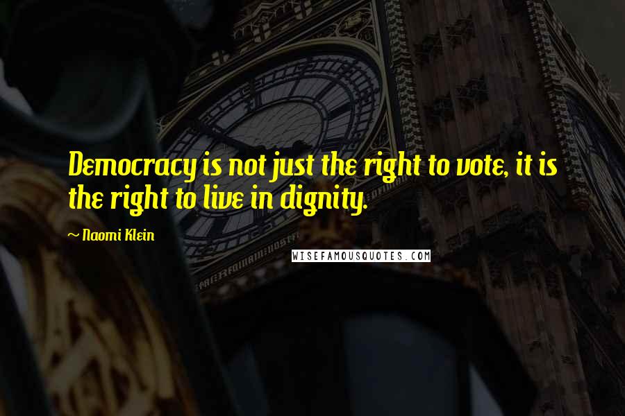 Naomi Klein Quotes: Democracy is not just the right to vote, it is the right to live in dignity.