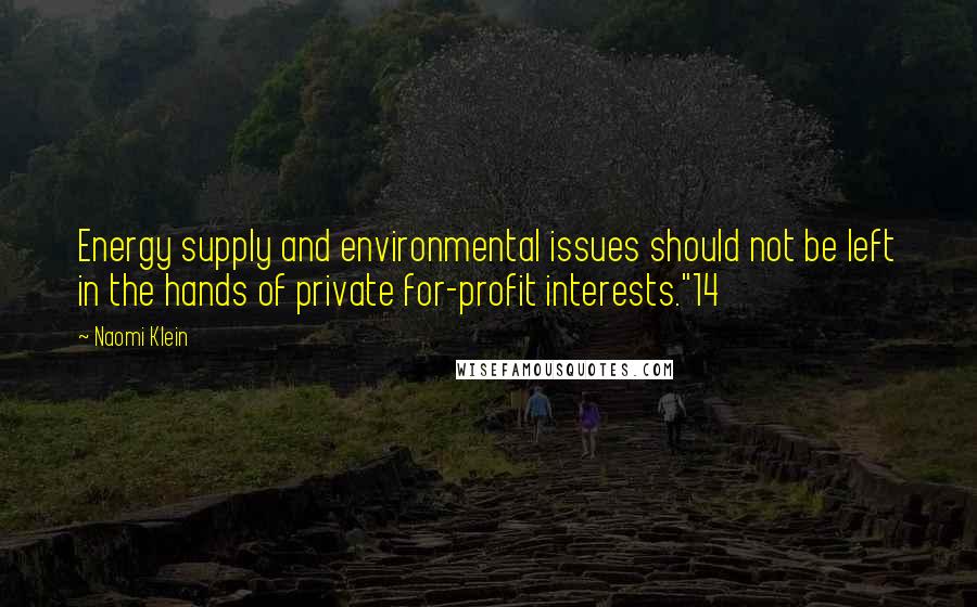 Naomi Klein Quotes: Energy supply and environmental issues should not be left in the hands of private for-profit interests."14