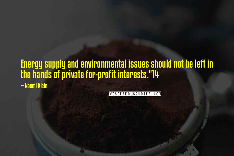 Naomi Klein Quotes: Energy supply and environmental issues should not be left in the hands of private for-profit interests."14