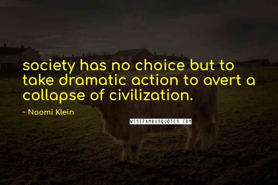 Naomi Klein Quotes: society has no choice but to take dramatic action to avert a collapse of civilization.