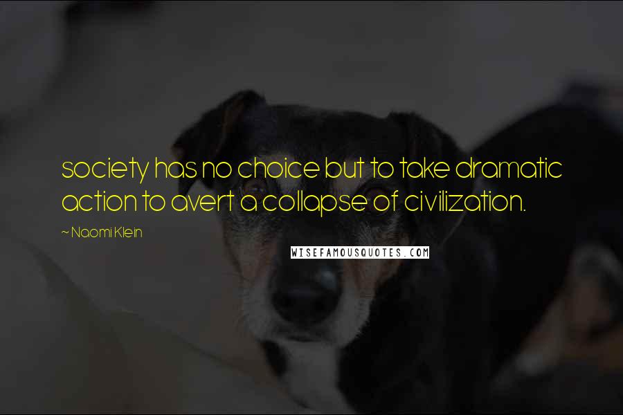 Naomi Klein Quotes: society has no choice but to take dramatic action to avert a collapse of civilization.