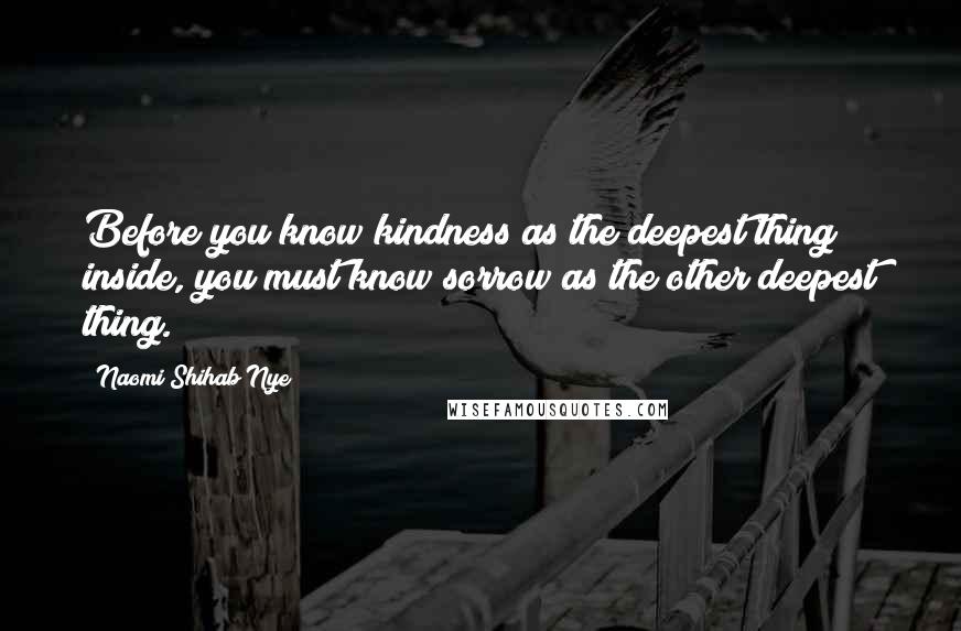 Naomi Shihab Nye Quotes: Before you know kindness as the deepest thing inside, you must know sorrow as the other deepest thing.