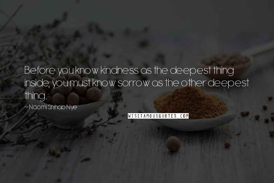 Naomi Shihab Nye Quotes: Before you know kindness as the deepest thing inside, you must know sorrow as the other deepest thing.