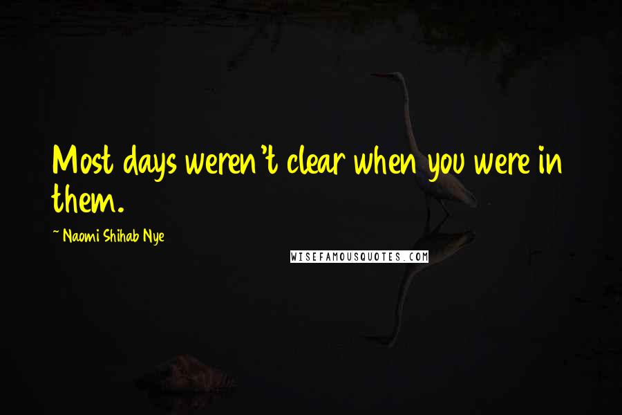 Naomi Shihab Nye Quotes: Most days weren't clear when you were in them.