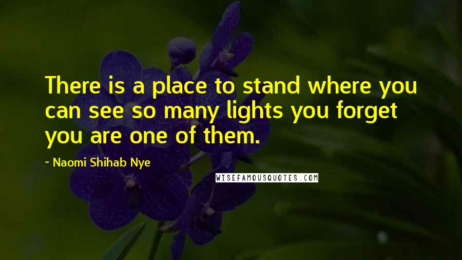 Naomi Shihab Nye Quotes: There is a place to stand where you can see so many lights you forget you are one of them.
